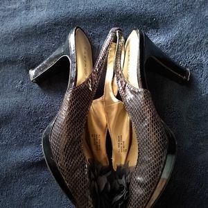 Black peek-a-boo toed slingback heel